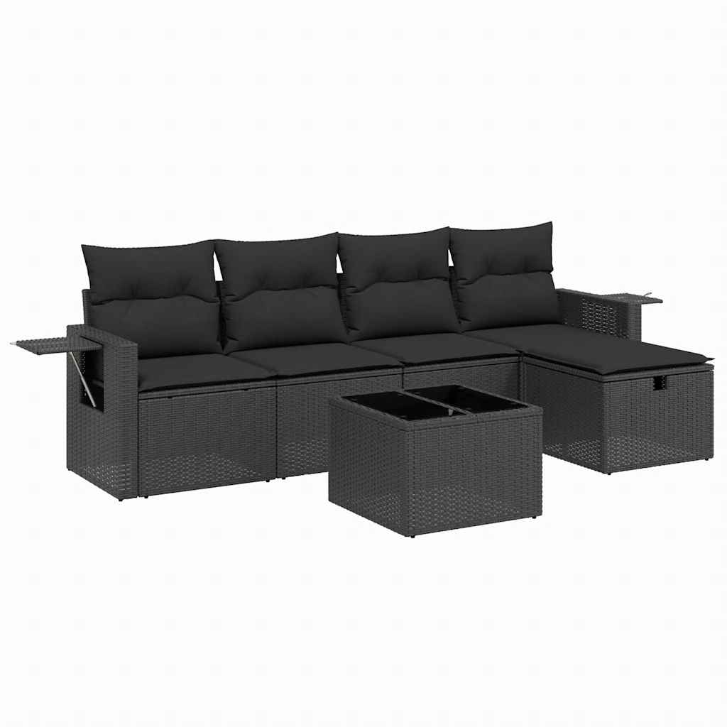 Salotto da giardino nero 6 pz in rattan PE con tavolino