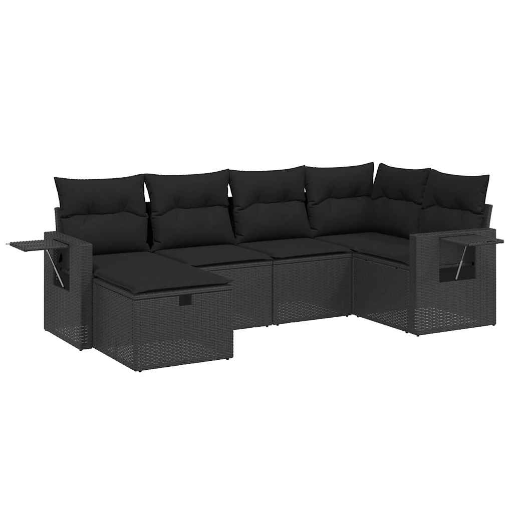 Set Divano da Giardino 6 pz con Cuscini Nero in Polyrattan