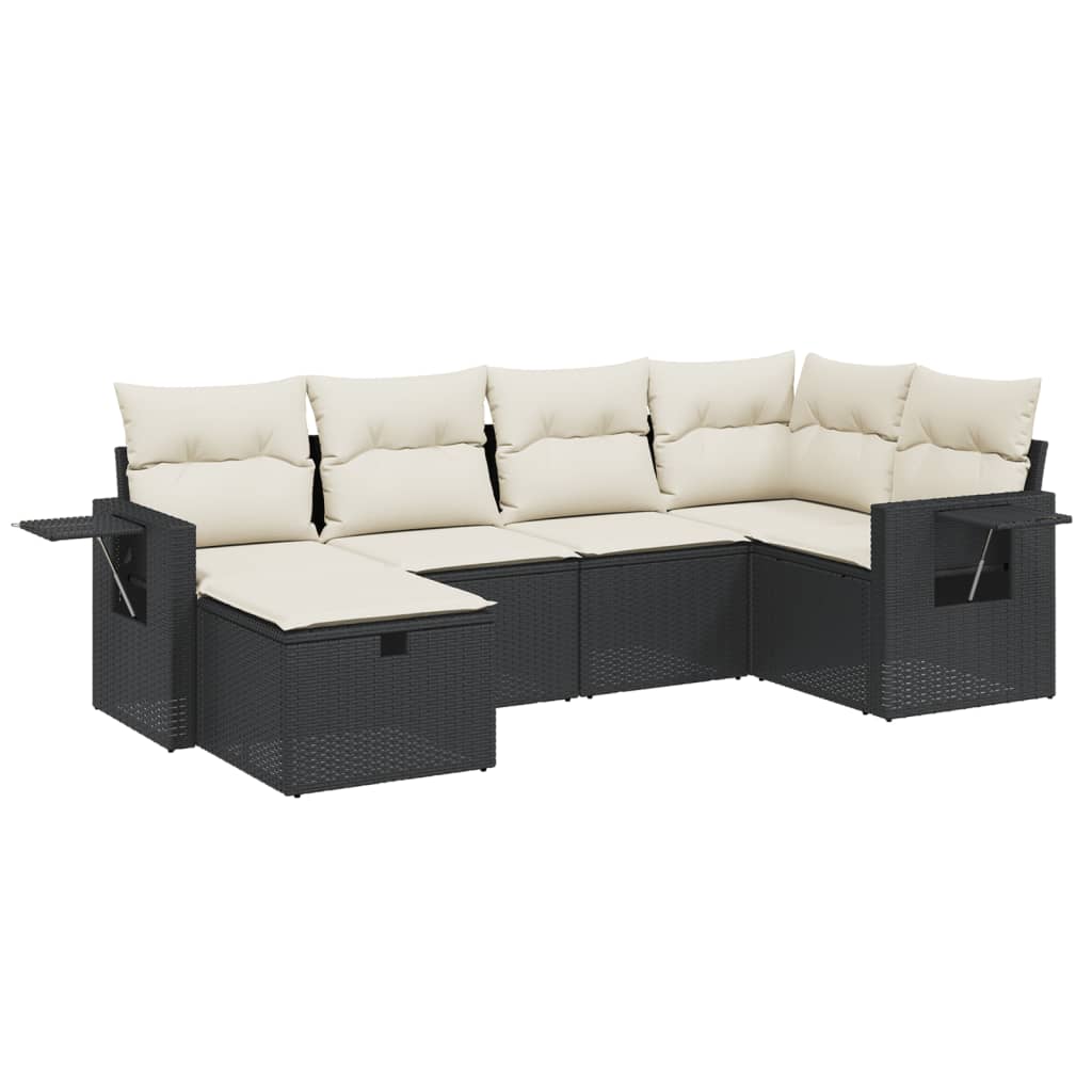 Set Divano da Giardino 6 pz con Cuscini Nero in Polyrattan