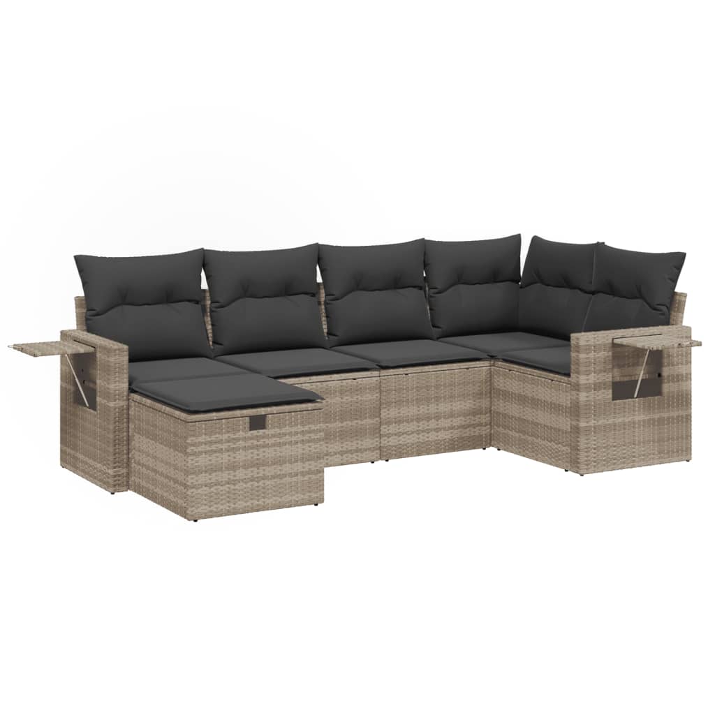 Set Divano da Giardino 6pz con Cuscini Grigio Chiaro Polyrattan