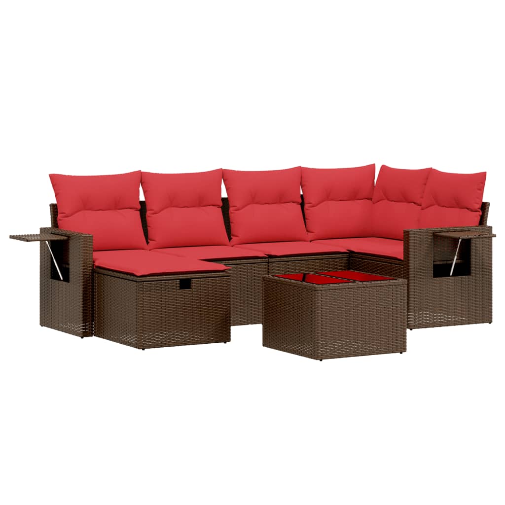 Set Divani da Giardino 7 pz con Cuscini Marrone in Polyrattan