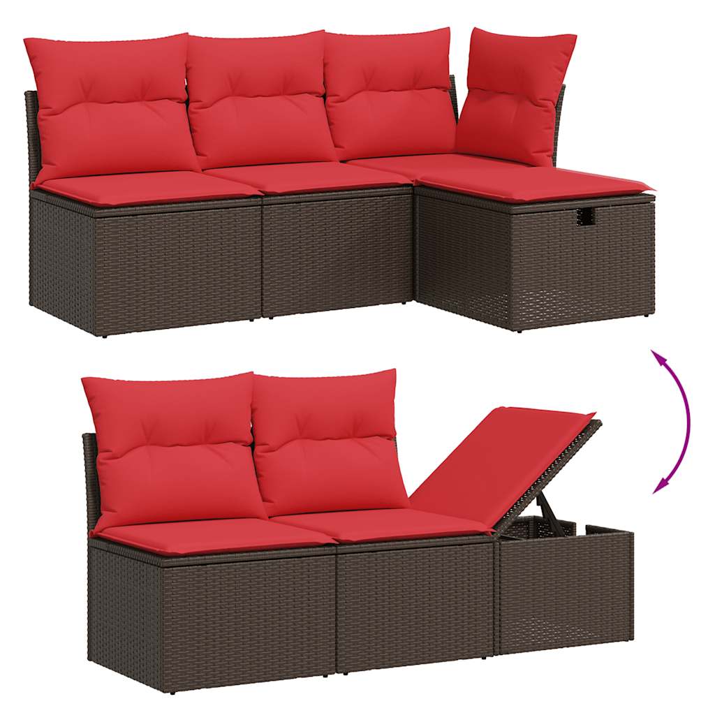 Set Divani da Giardino 7 pz con Cuscini Marrone in Polyrattan