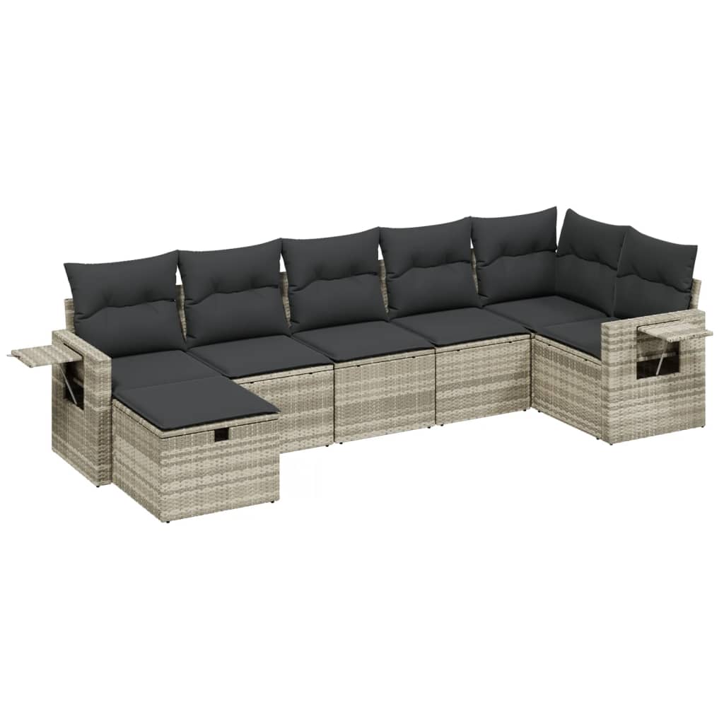 Set Divani da Giardino 7pz con Cuscini Grigio Chiaro Polyrattan