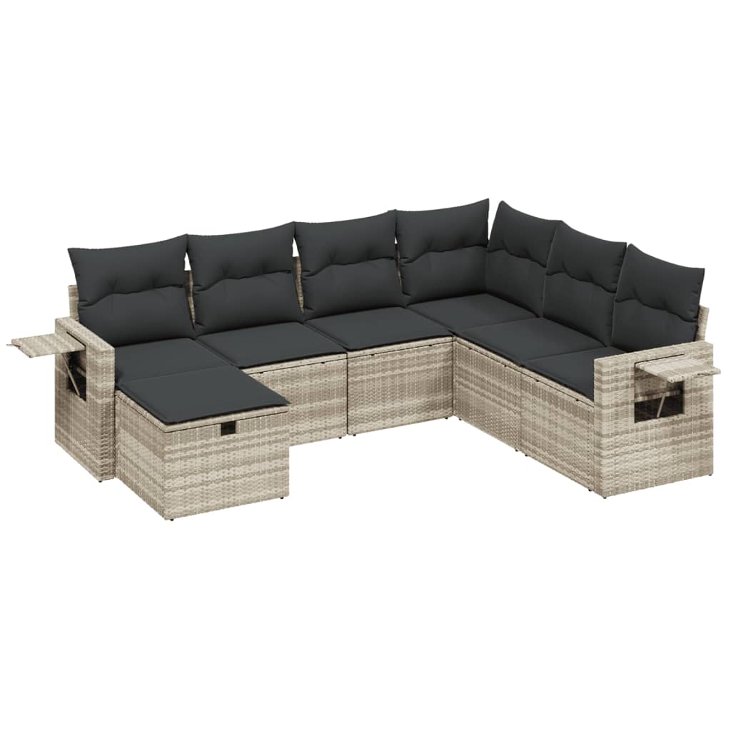 Set Divani da Giardino 7pz con Cuscini Grigio Chiaro Polyrattan