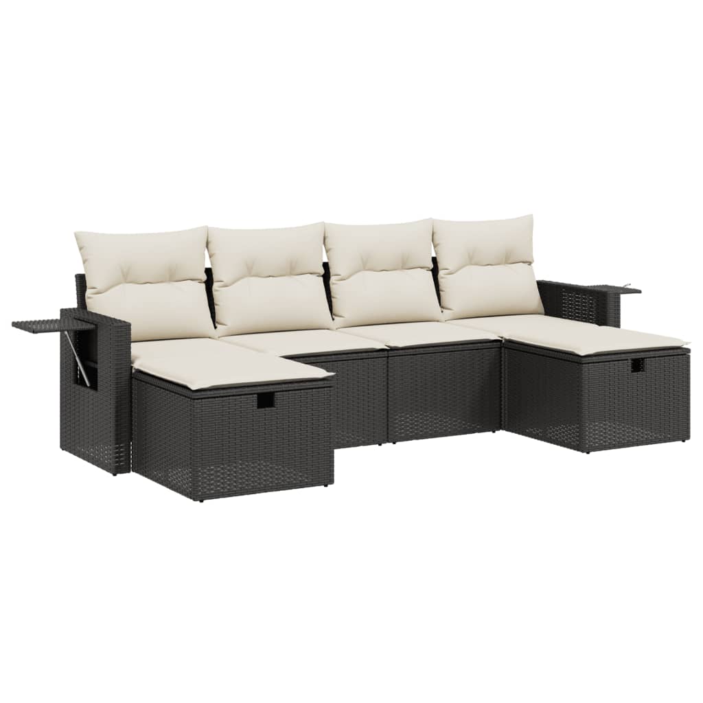 Set Divano da Giardino 6 pz con Cuscini Nero in Polyrattan
