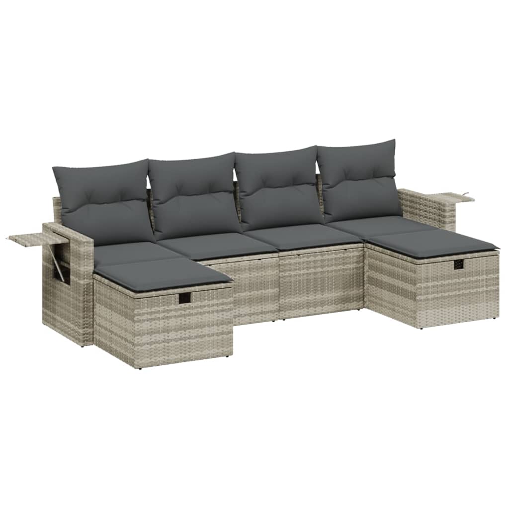 Set Divano da Giardino 6pz con Cuscini Grigio Chiaro Polyrattan