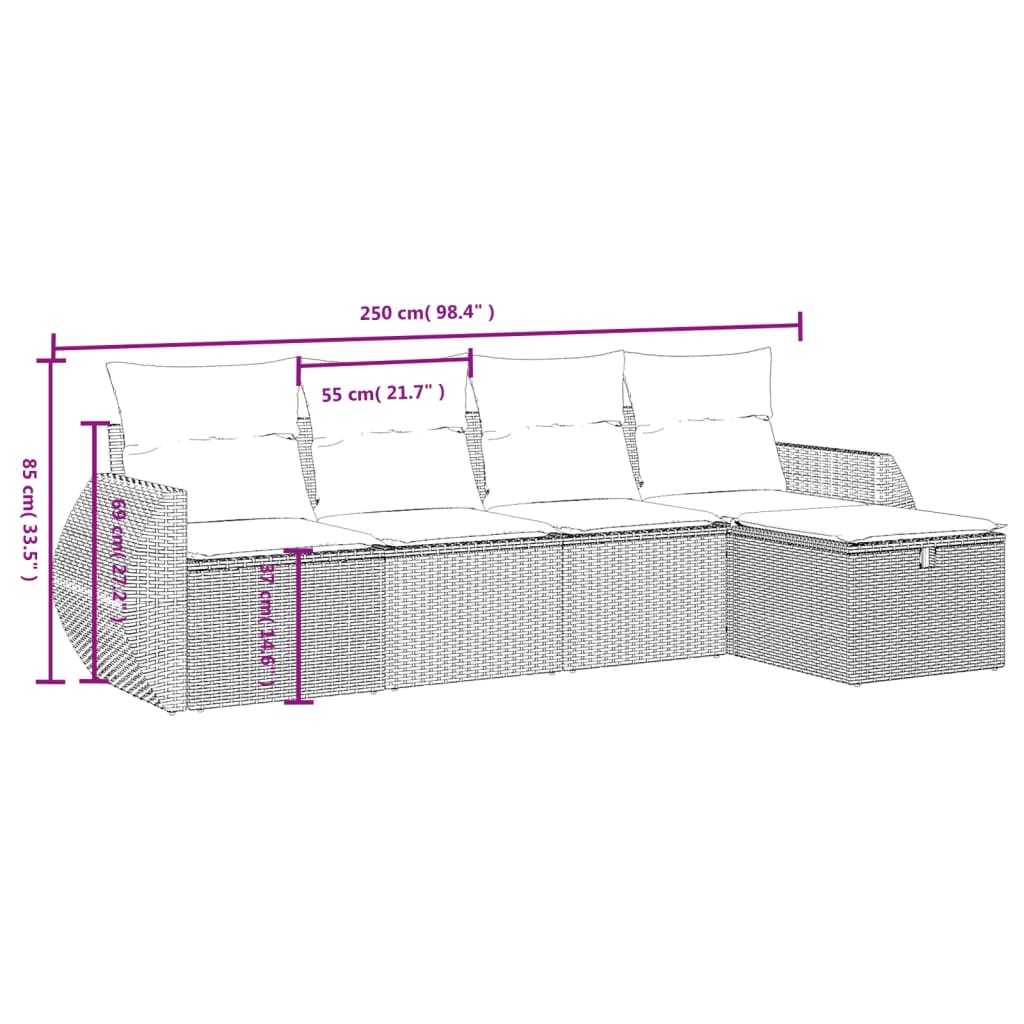 Set Divano da Giardino 5 pz con Cuscini Beige Misto Polyrattan