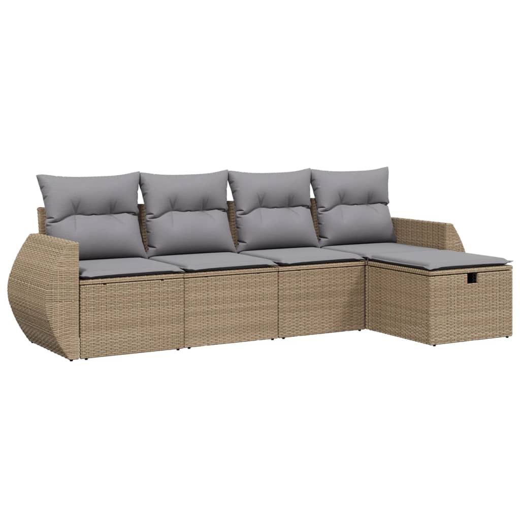 Set Divano da Giardino 5 pz con Cuscini Beige Misto Polyrattan