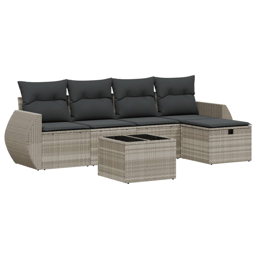 Set Divano da Giardino 6pz con Cuscini Grigio Chiaro Polyrattan