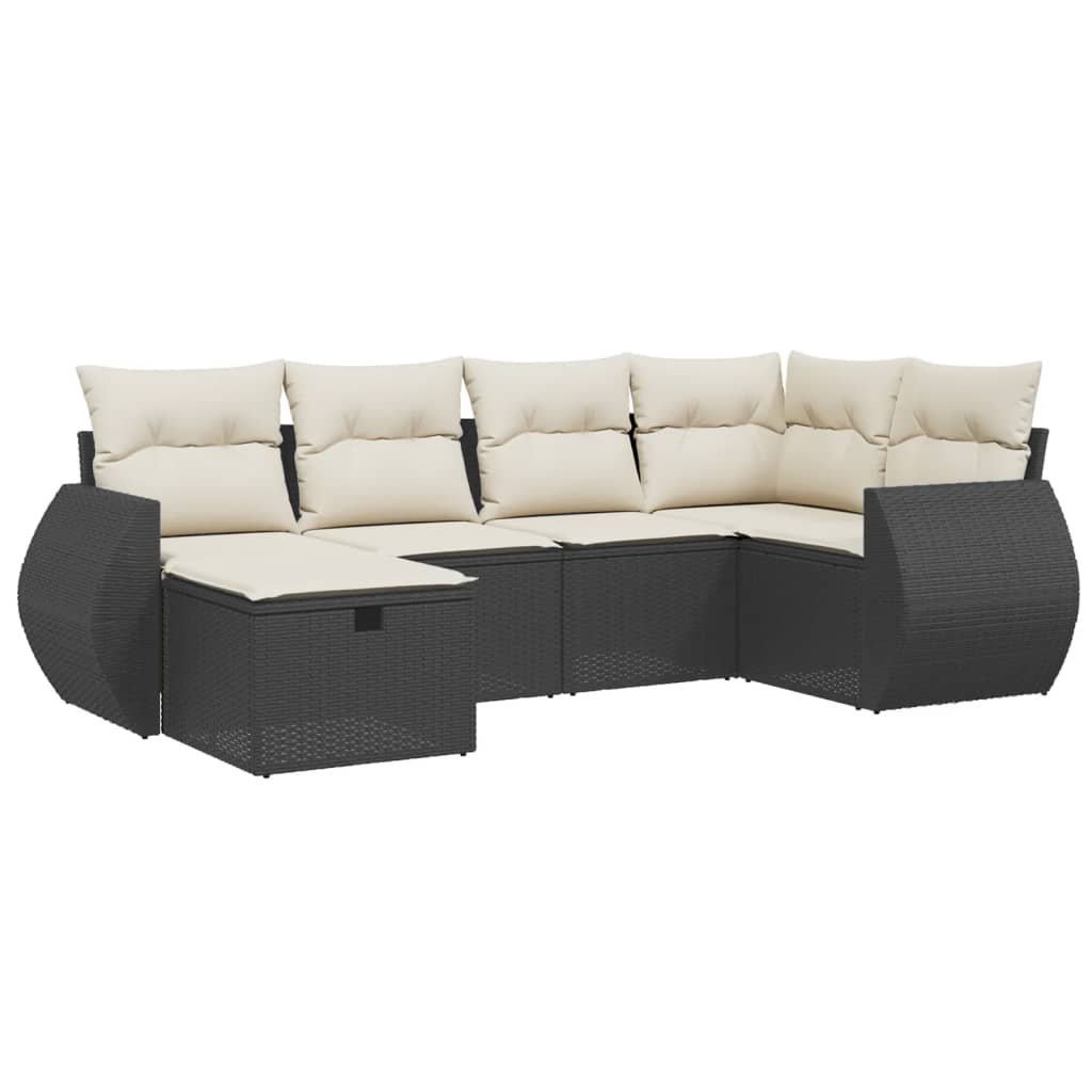 Set Divano da Giardino 6 pz con Cuscini Nero in Polyrattan