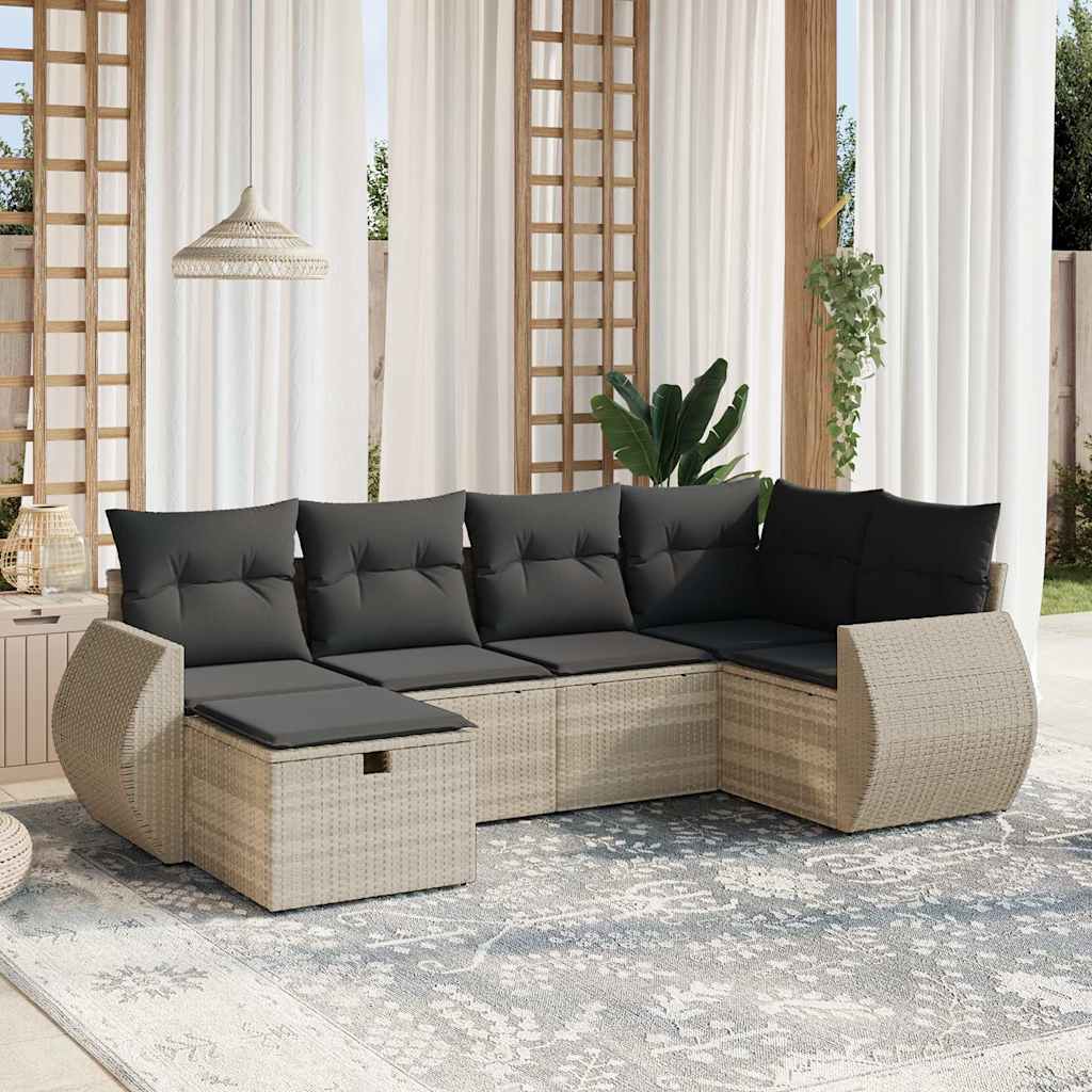 Set Divano da Giardino 6pz con Cuscini Grigio Chiaro Polyrattan
