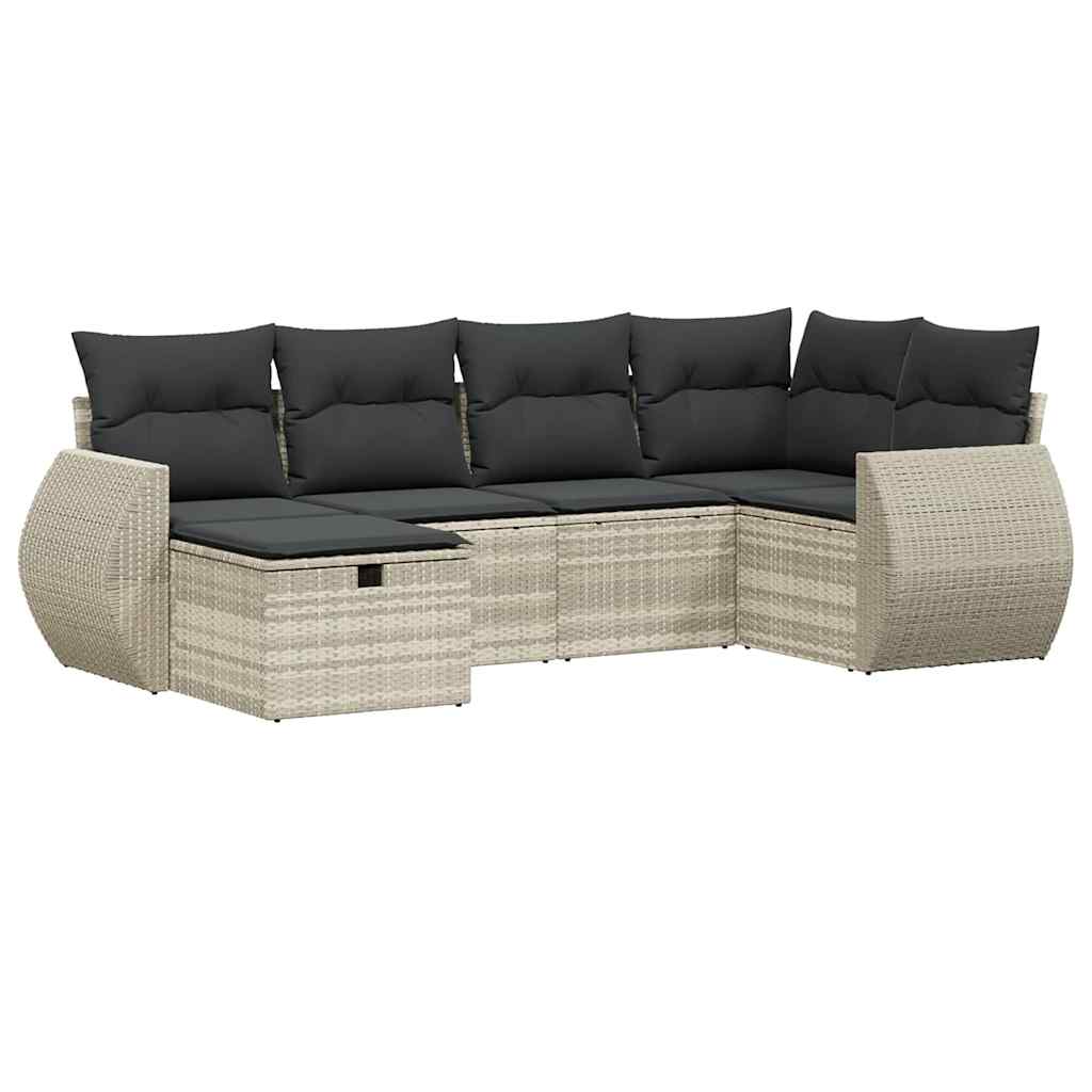 Set Divano da Giardino 6pz con Cuscini Grigio Chiaro Polyrattan