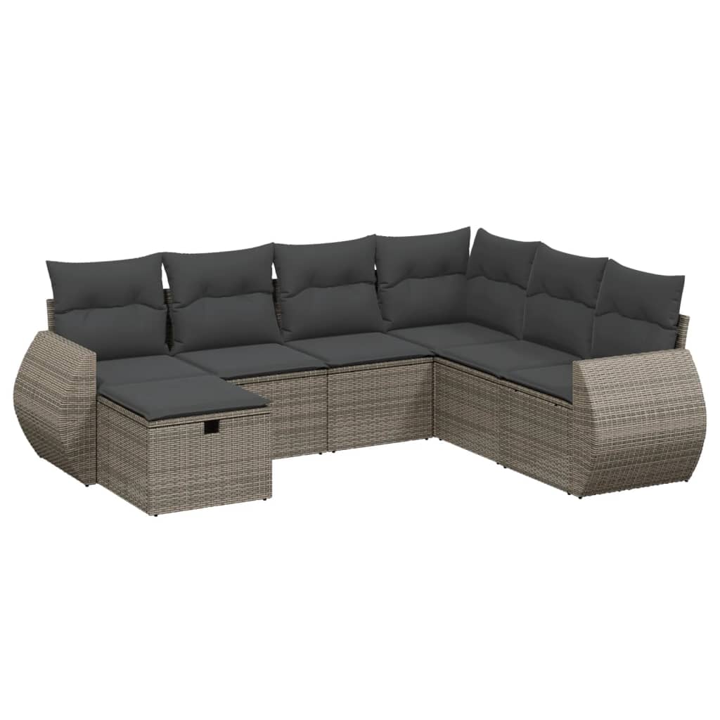 Set Divani da Giardino 7 pz con Cuscini Grigio in Polyrattan