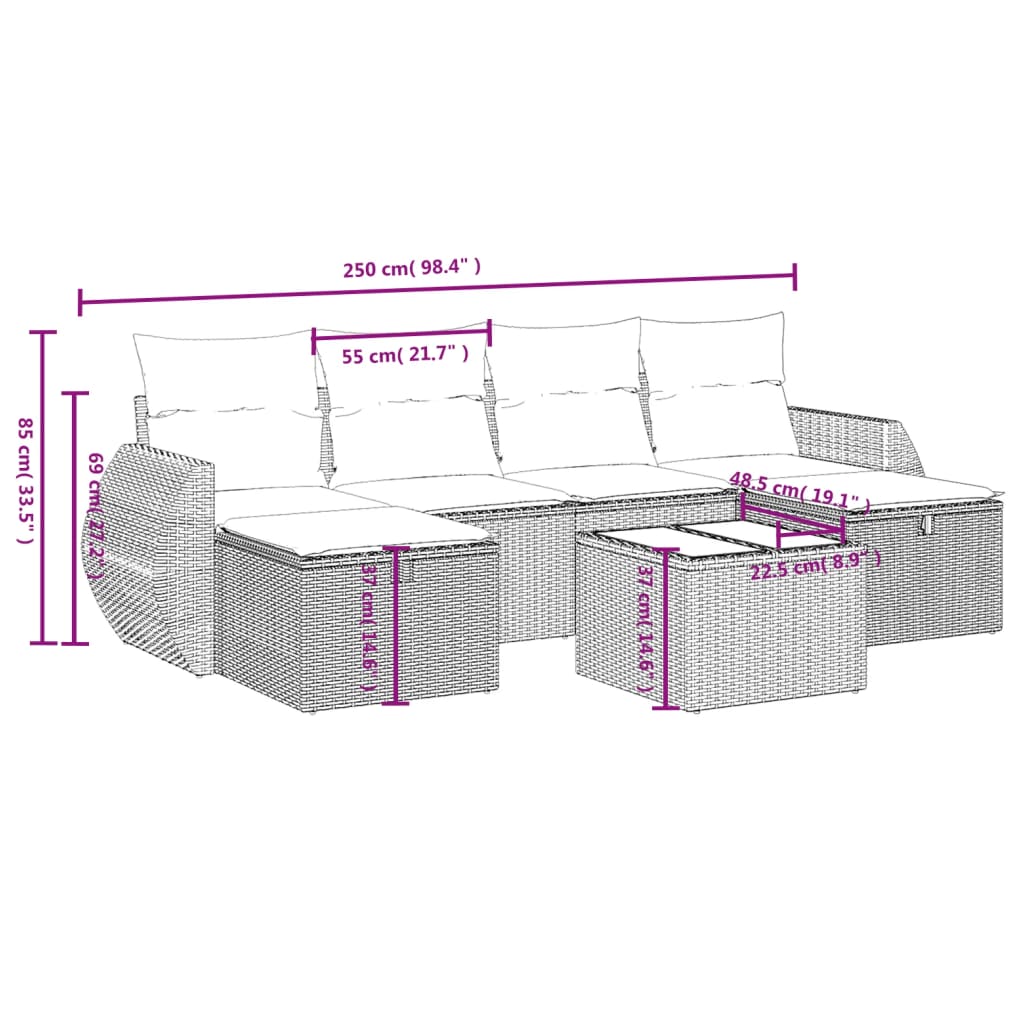 Set Divano da Giardino 6 pz con Cuscini Grigio in Polyrattan