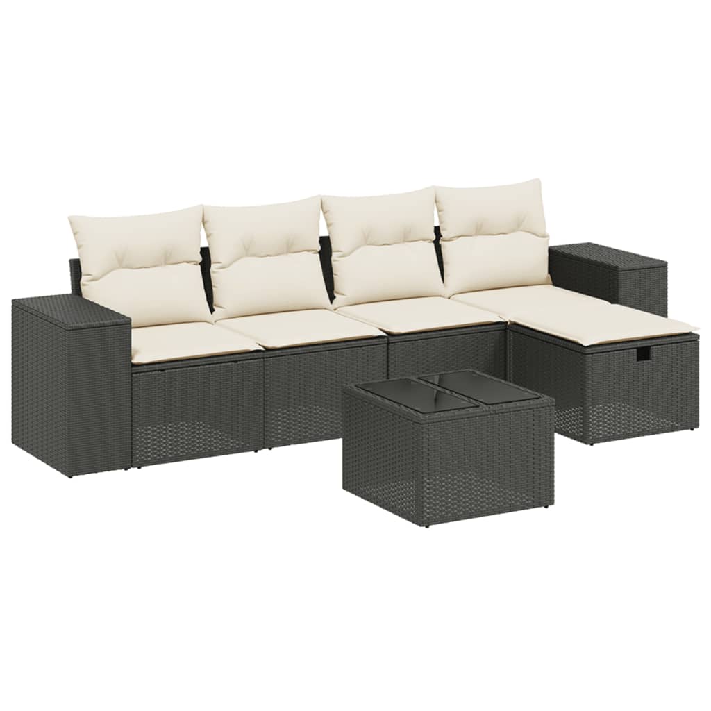 Salotto da Giardino 6 pezzi Nero in Rattan PE con Vetro