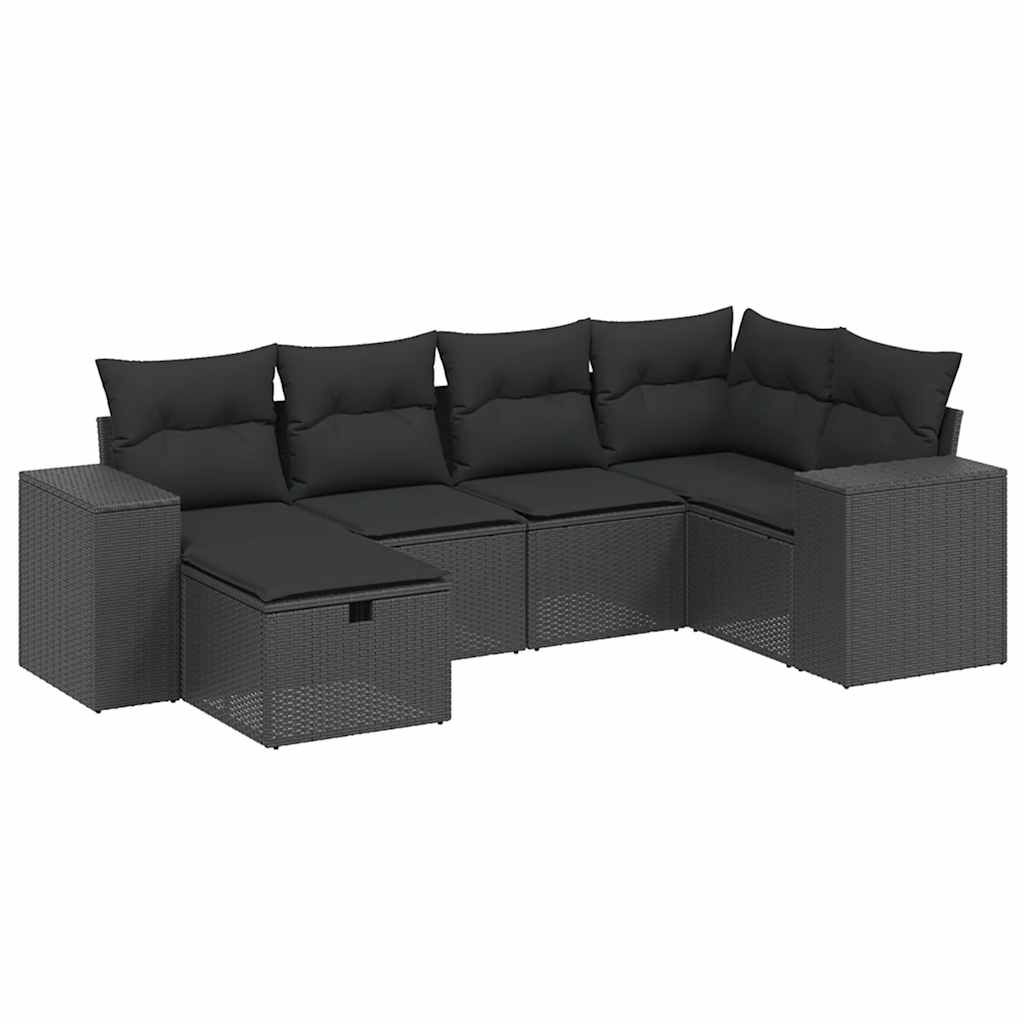 Set Divano da Giardino 6 pz con Cuscini Nero in Polyrattan