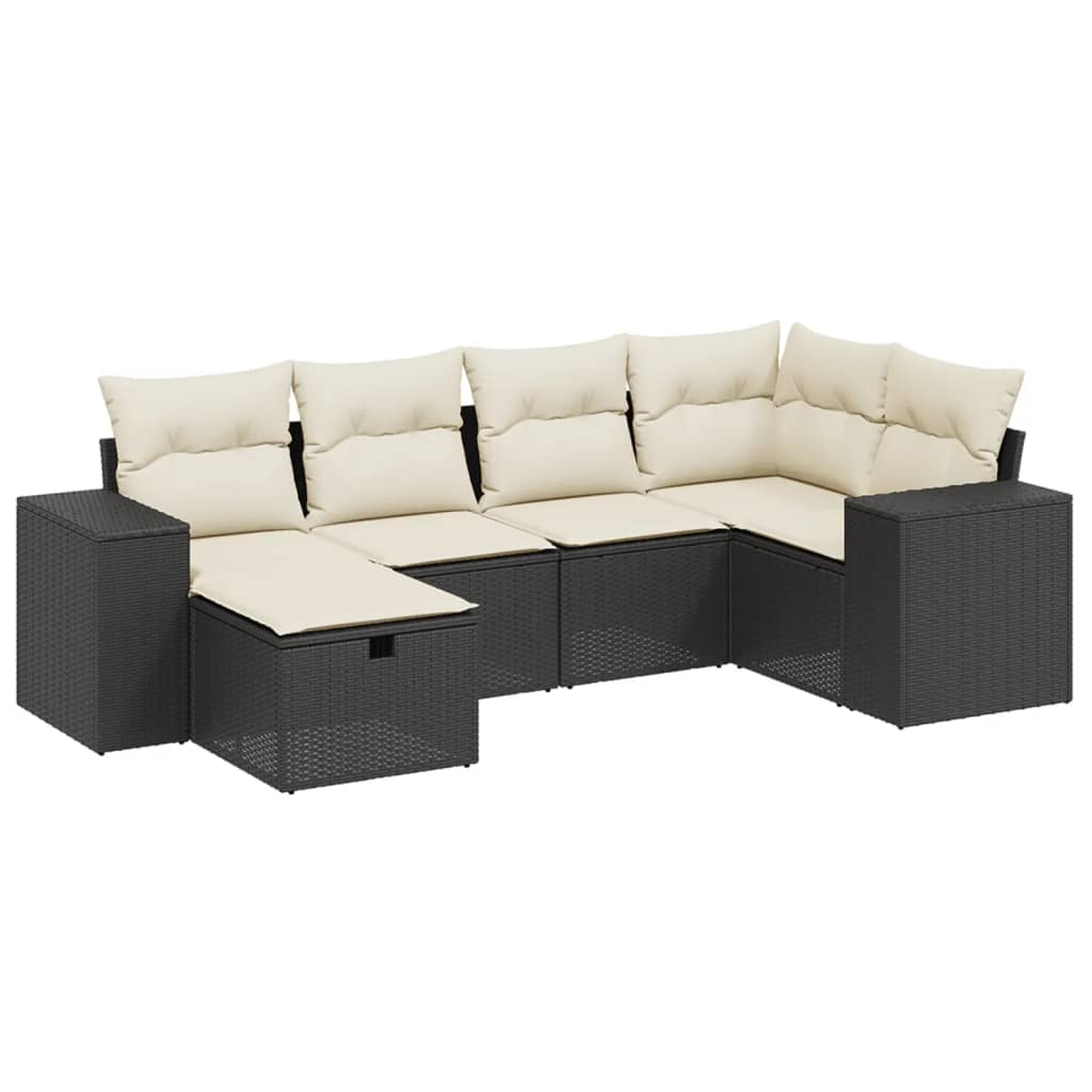 Set Divano da Giardino 6 pz con Cuscini Nero in Polyrattan