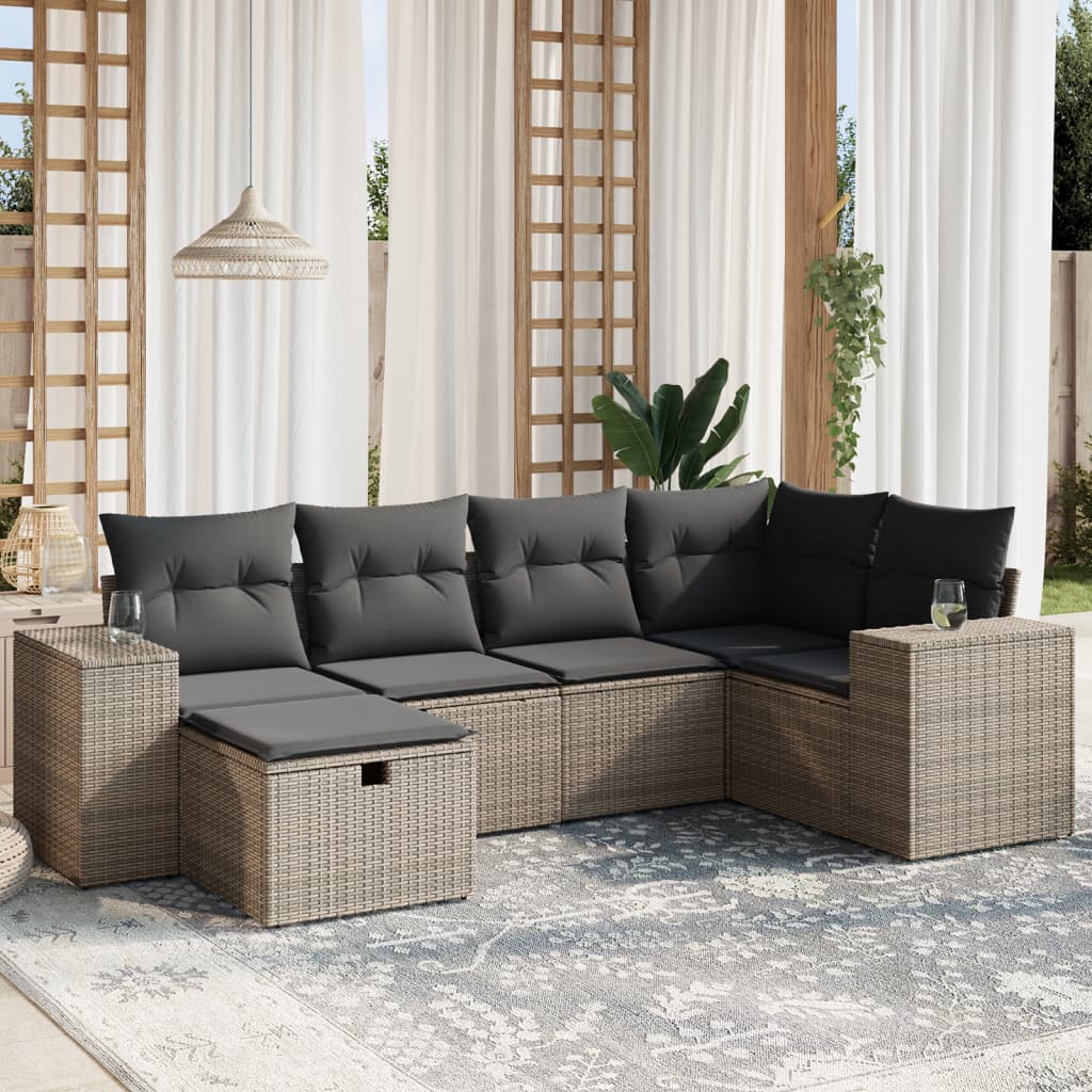 Set Divano da Giardino 6 pz con Cuscini Grigio in Polyrattan