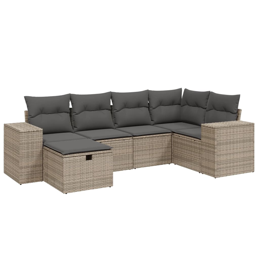 Set Divano da Giardino 6 pz con Cuscini Grigio in Polyrattan