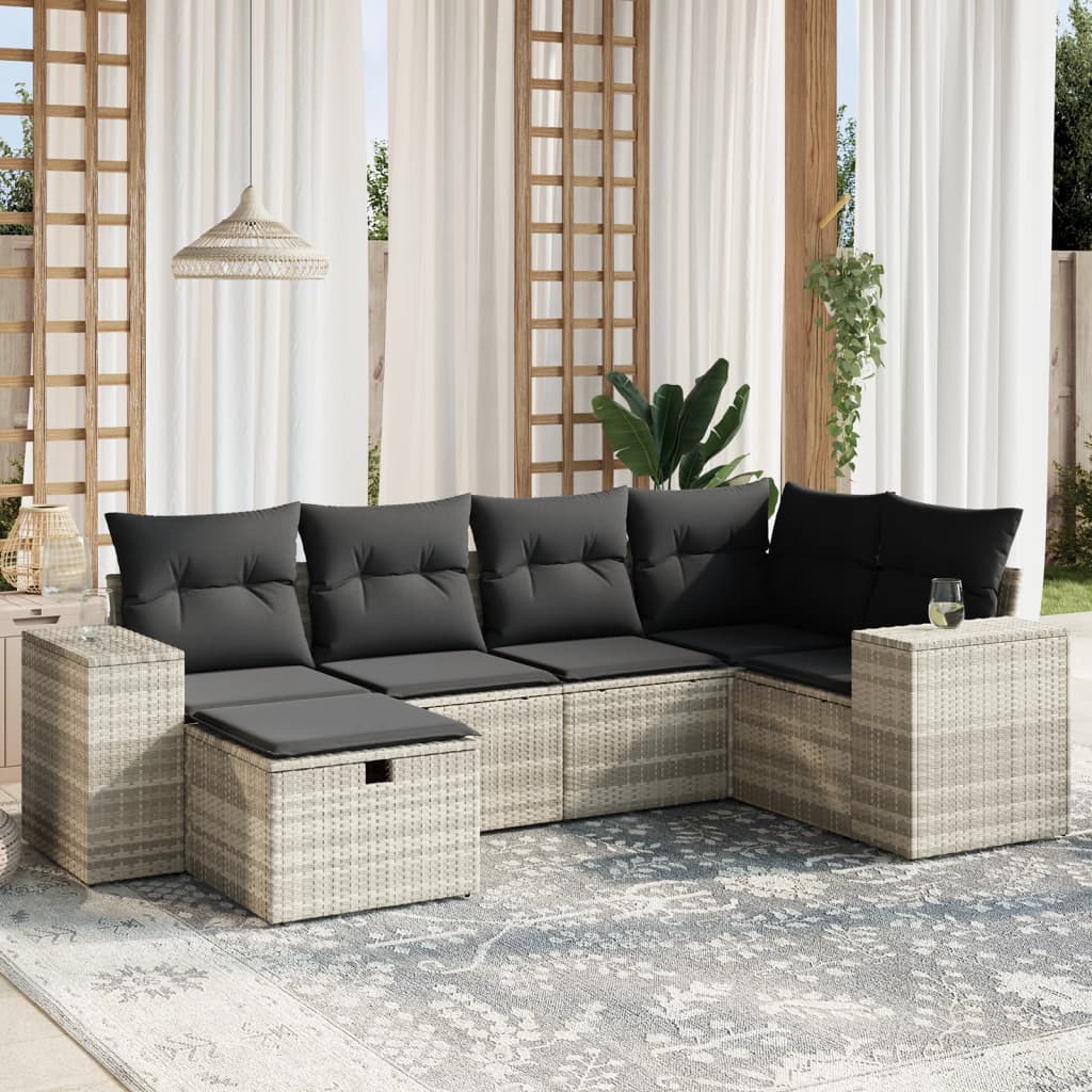Salotto da Giardino 6 pz Polyrattan Grigio Chiaro con Cuscini Sfoderabili