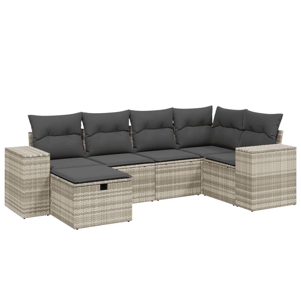 Salotto da Giardino 6 pz Polyrattan Grigio Chiaro con Cuscini Sfoderabili