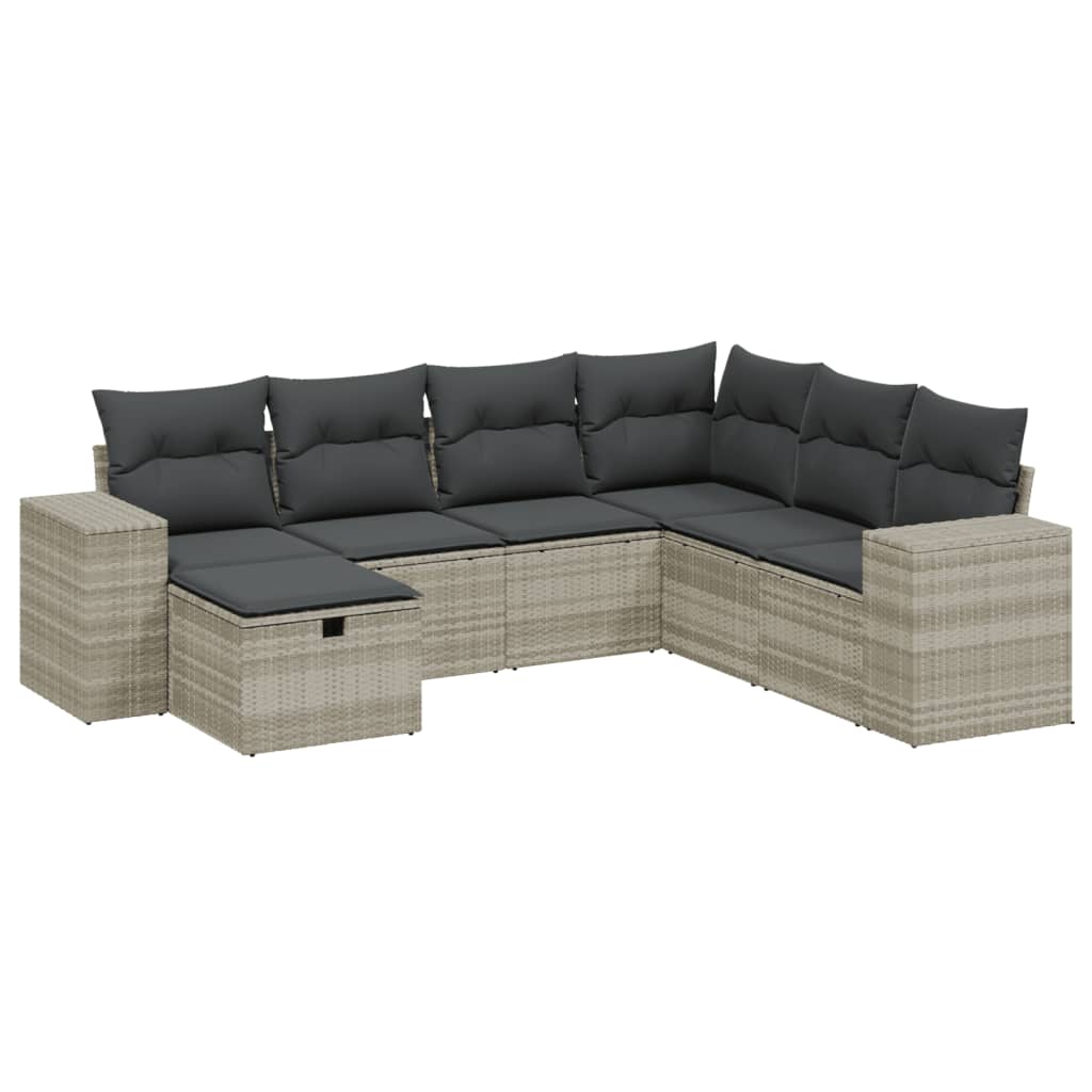Set Divani da Giardino 7pz con Cuscini Grigio Chiaro Polyrattan
