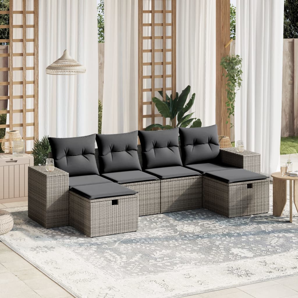 Salotto da Esterno Grigio 6 pz in Polyrattan con Cuscini