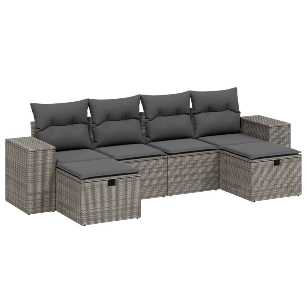 Salotto da Esterno Grigio 6 pz in Polyrattan con Cuscini