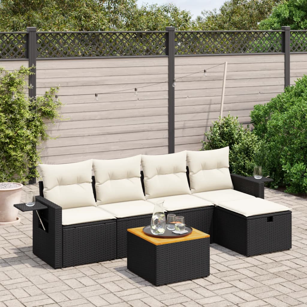 Salotto da giardino in rattan PE nero, 6 pezzi