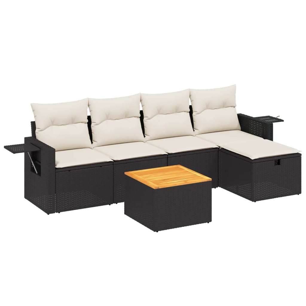 Salotto da giardino in rattan PE nero, 6 pezzi