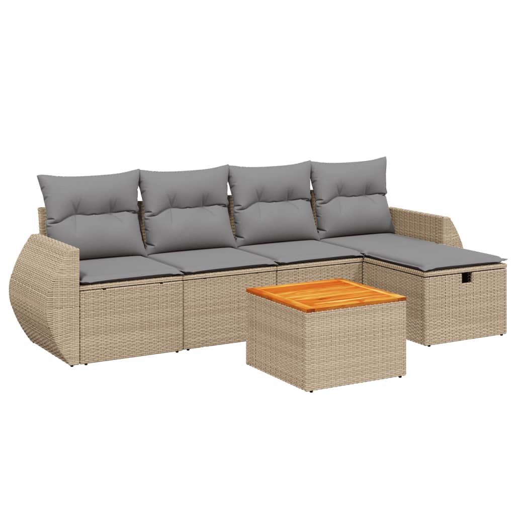 Set Divano da Giardino 6 pz con Cuscini Beige Misto Polyrattan