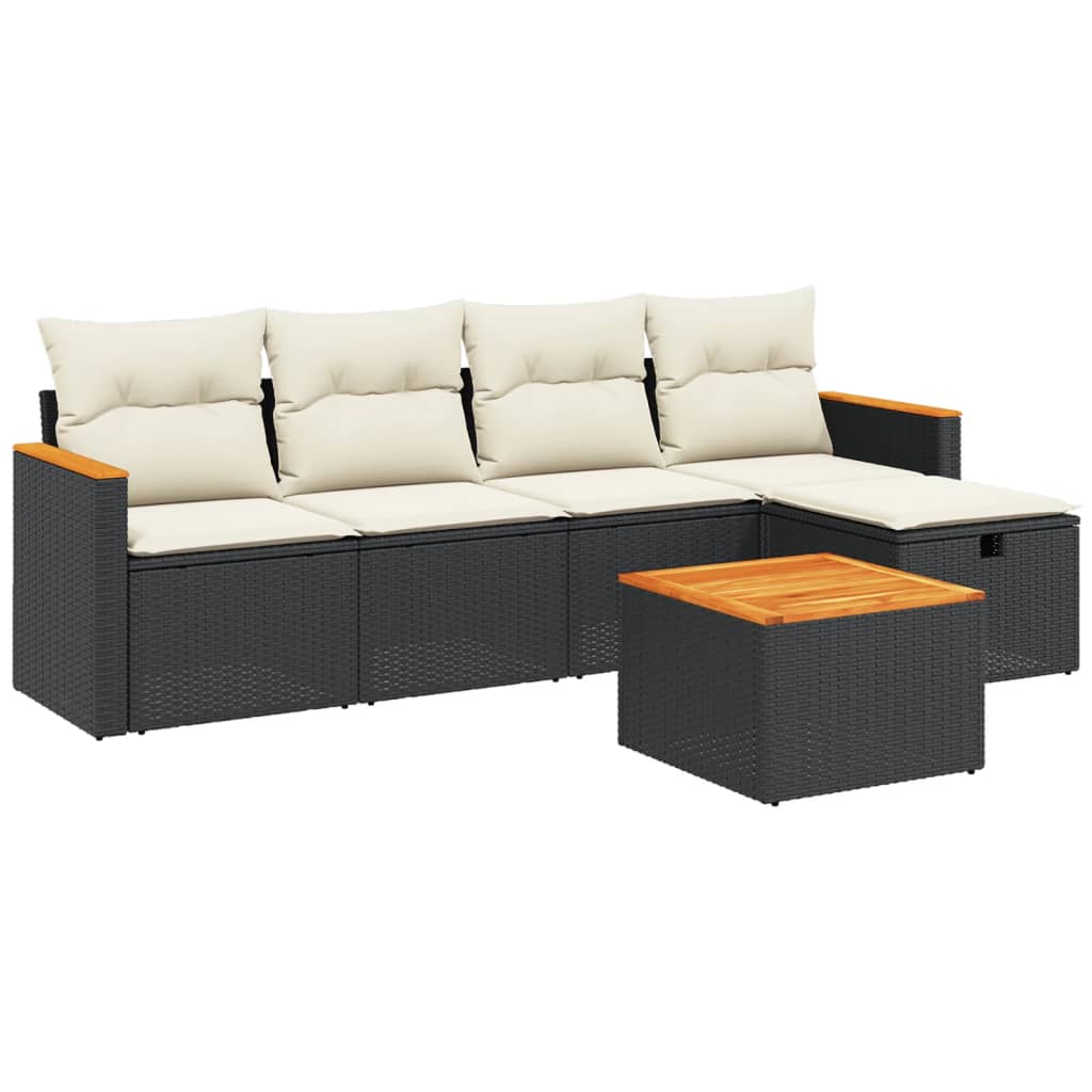Set Divano da Giardino 6 pz con Cuscini Nero in Polyrattan