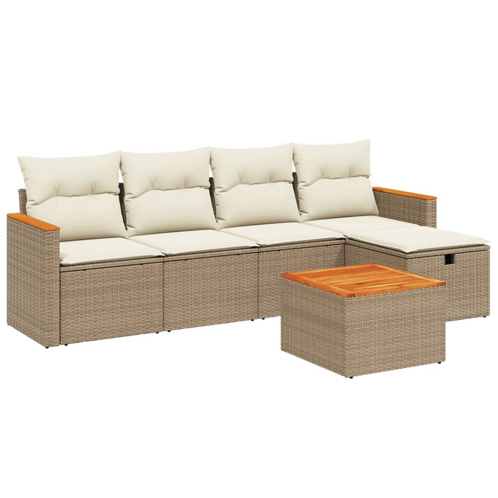 Set Divano da Giardino 6 pz con Cuscini Beige in Polyrattan