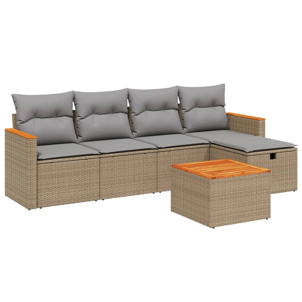 Set Divano da Giardino 6 pz con Cuscini Beige Misto Polyrattan