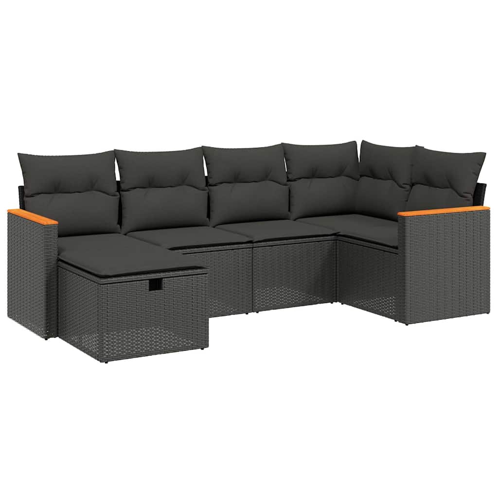 Set Divano da Giardino 6 pz con Cuscini Nero in Polyrattan