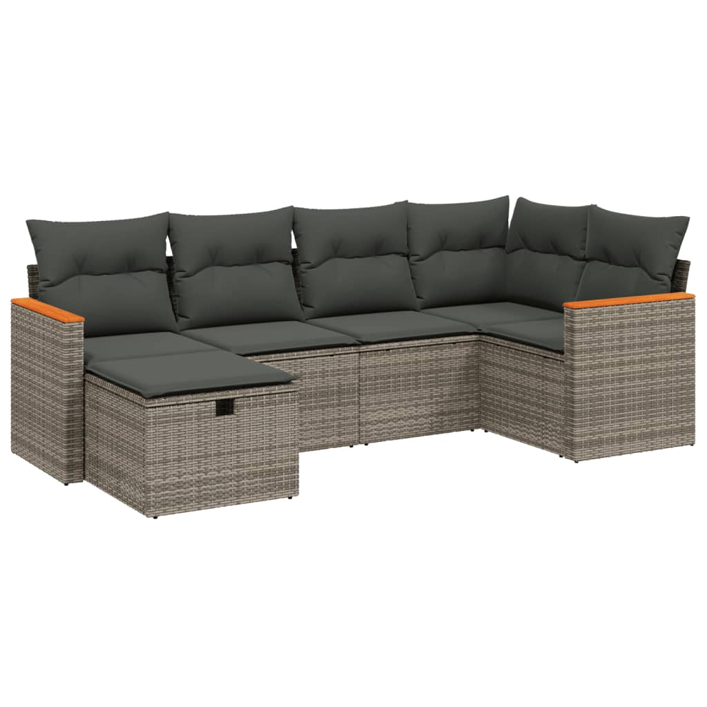 Set Divano da Giardino 6 pz con Cuscini Grigio in Polyrattan