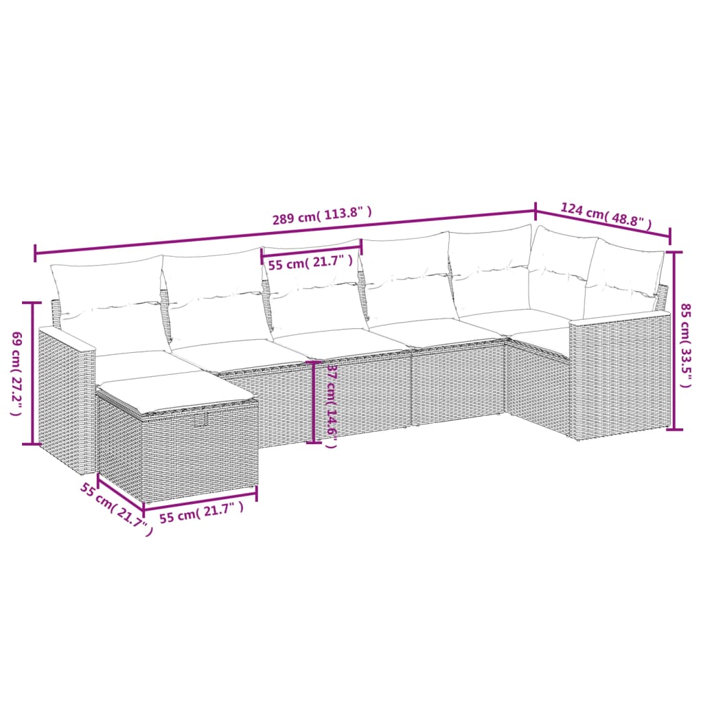 Set Divani da Giardino 7 pz con Cuscini Grigio in Polyrattan