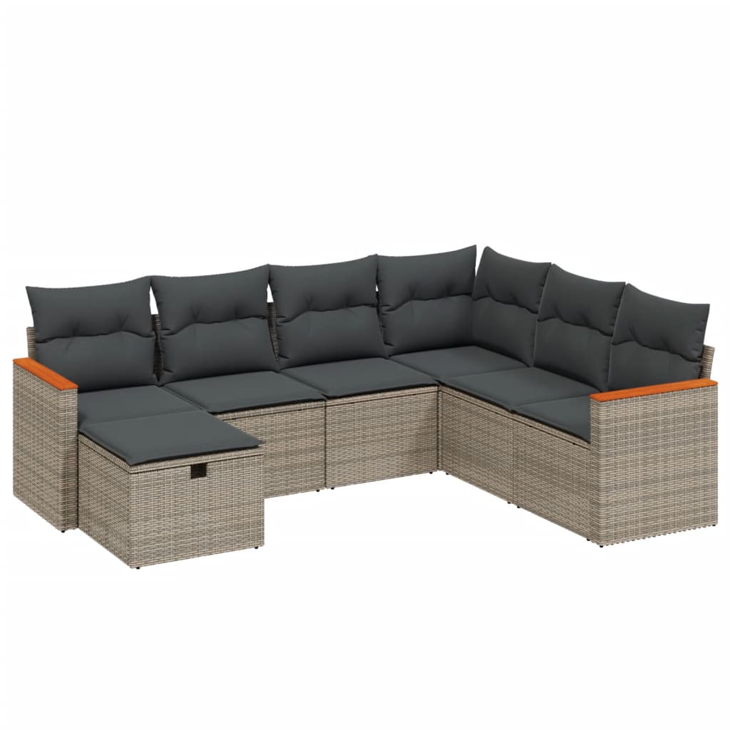 Set Divani da Giardino 7 pz con Cuscini Grigio in Polyrattan