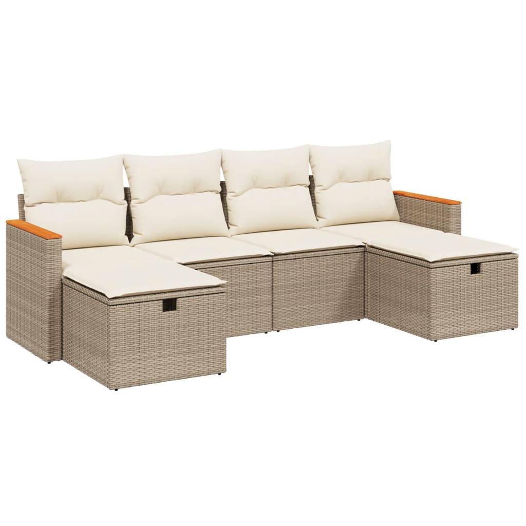 Set Divano da Giardino 6 pz con Cuscini Beige in Polyrattan