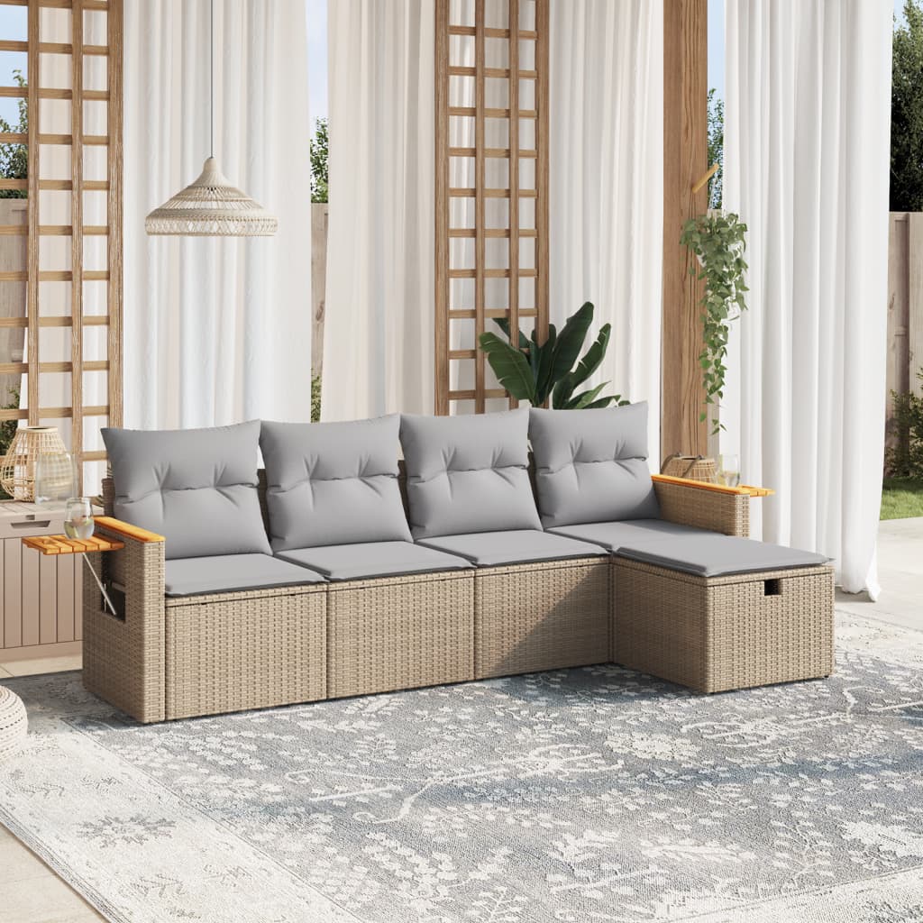 Salotto da Giardino 5 pz in Rattan PE Beige Misto