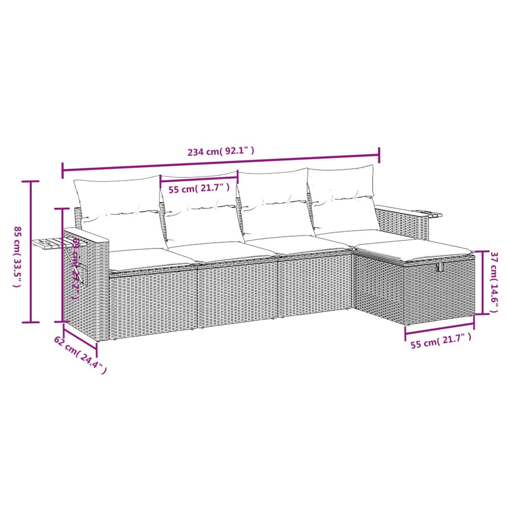 Salotto da Giardino 5 pz in Rattan PE Beige Misto
