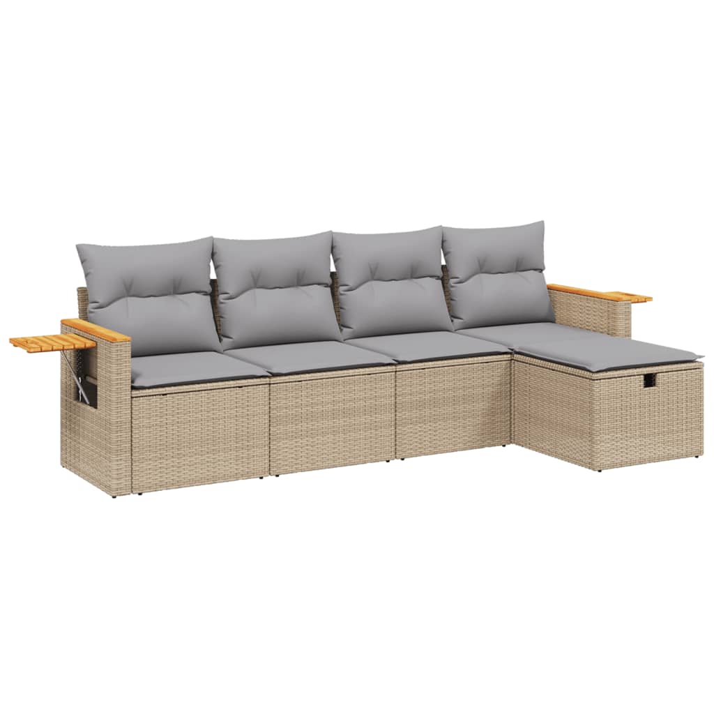Salotto da Giardino 5 pz in Rattan PE Beige Misto