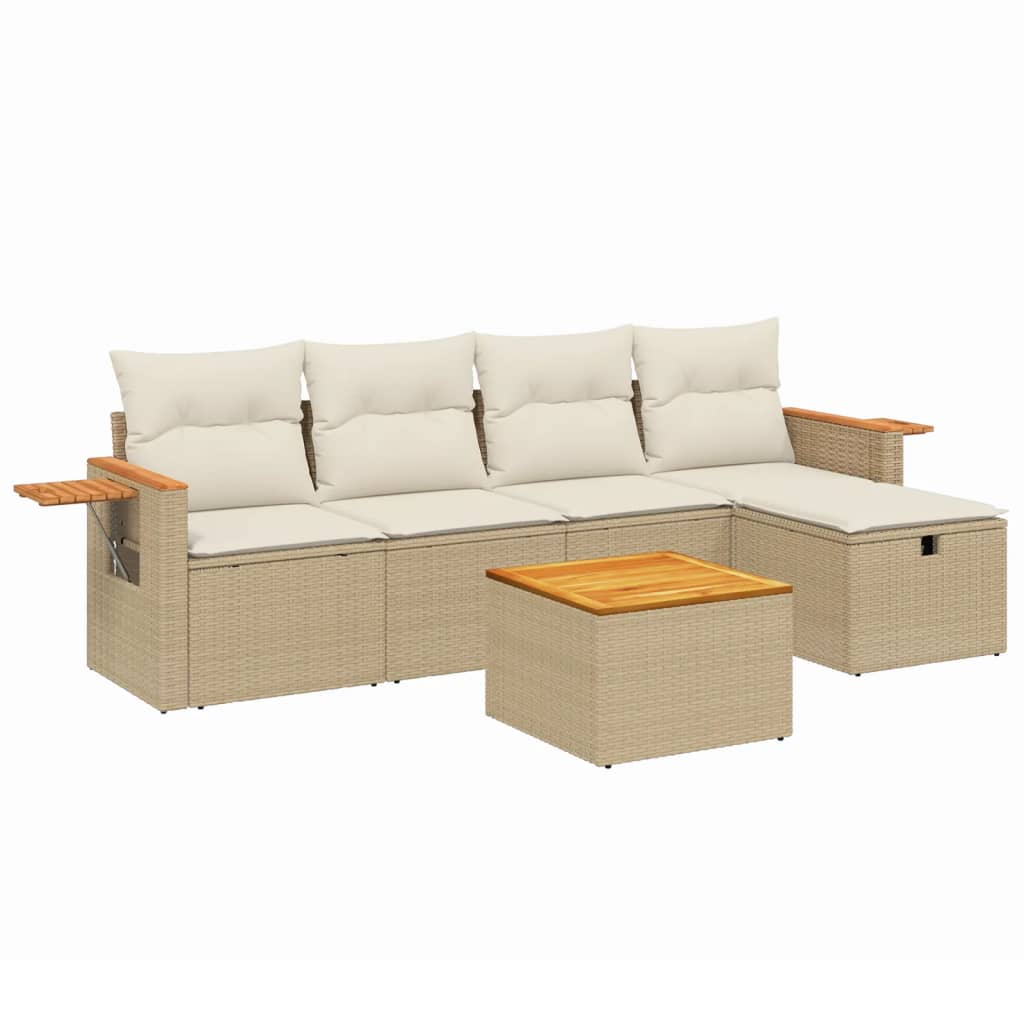 Set Divano da Giardino 6 pz con Cuscini Beige in Polyrattan