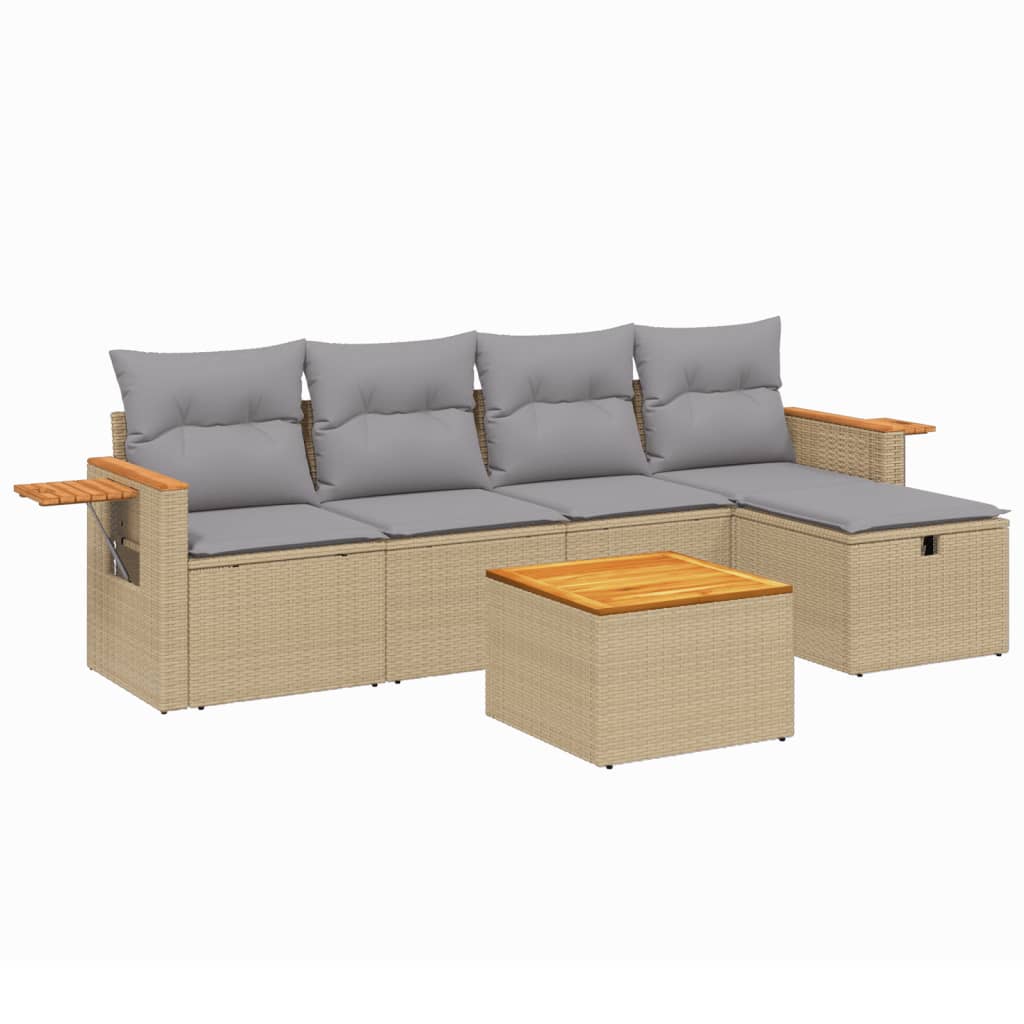 Set Divano da Giardino 6 pz con Cuscini Beige Misto Polyrattan