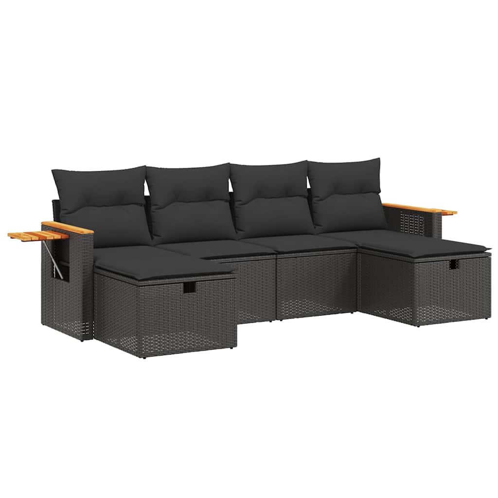Set Divano da Giardino 6 pz con Cuscini Nero in Polyrattan 6