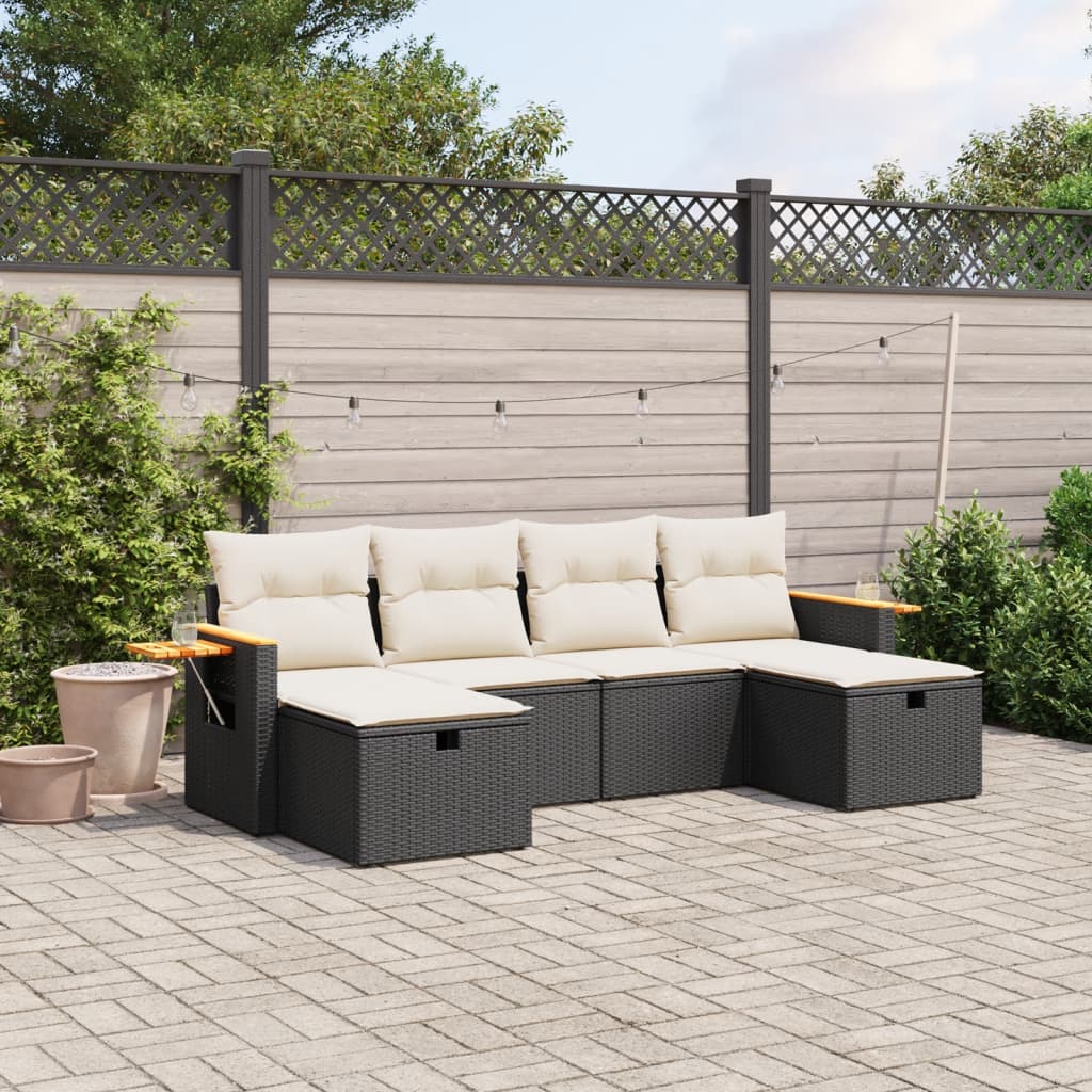 Salotto da Giardino 6 pz Nero in Rattan PE con Cuscini 5