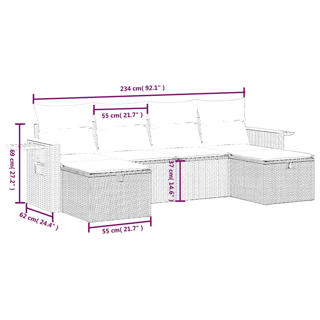 Salotto da Giardino 6 pz Nero in Rattan PE con Cuscini 5
