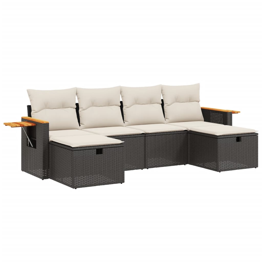 Salotto da Giardino 6 pz Nero in Rattan PE con Cuscini 5
