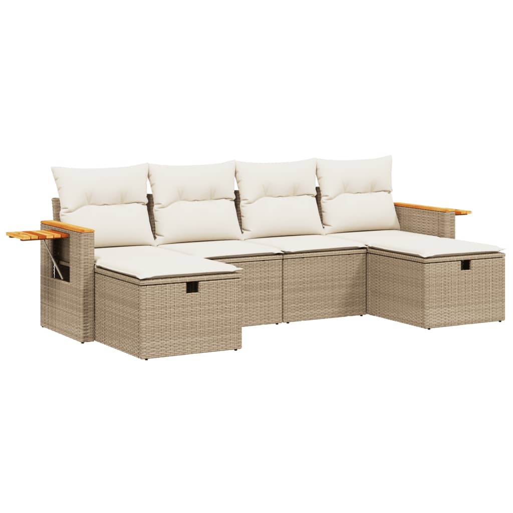 Salotto da giardino beige in polyrattan 6 pz con cuscini