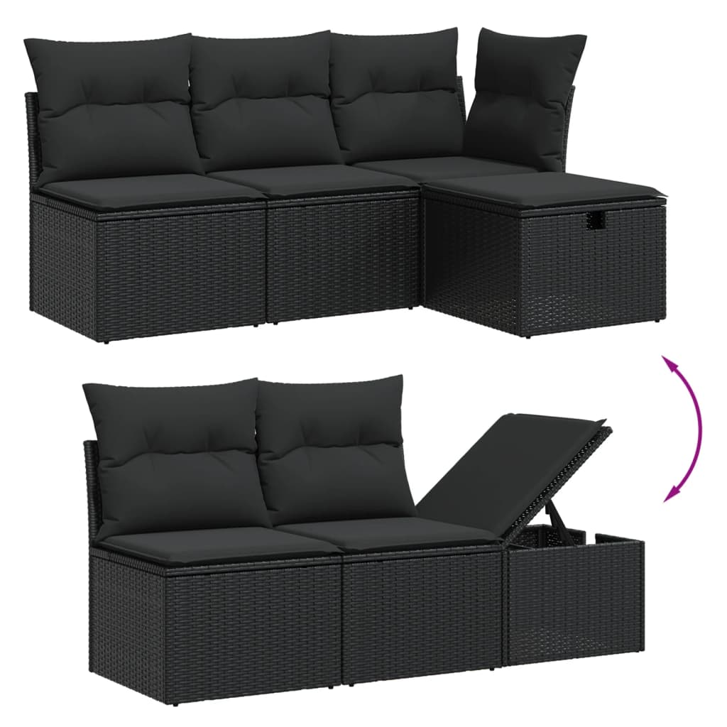 Salotto da esterno nero 6 pezzi in rattan PE con cuscini 2
